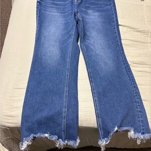 Flying Monkey Blue Frayed Hem Wide Leg Jeans